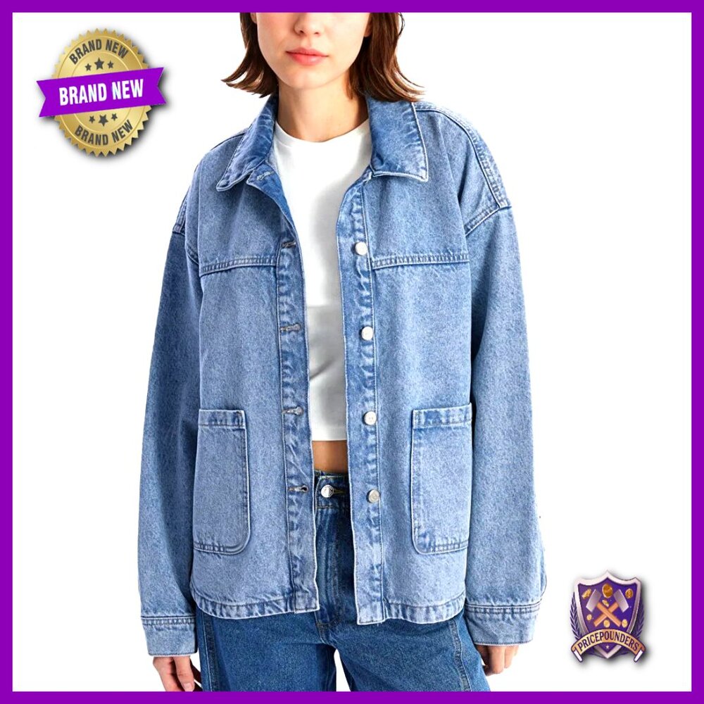 Oversized Denim Shacket Classic Retro Button Up Jacket With Pockets Y2k Chic